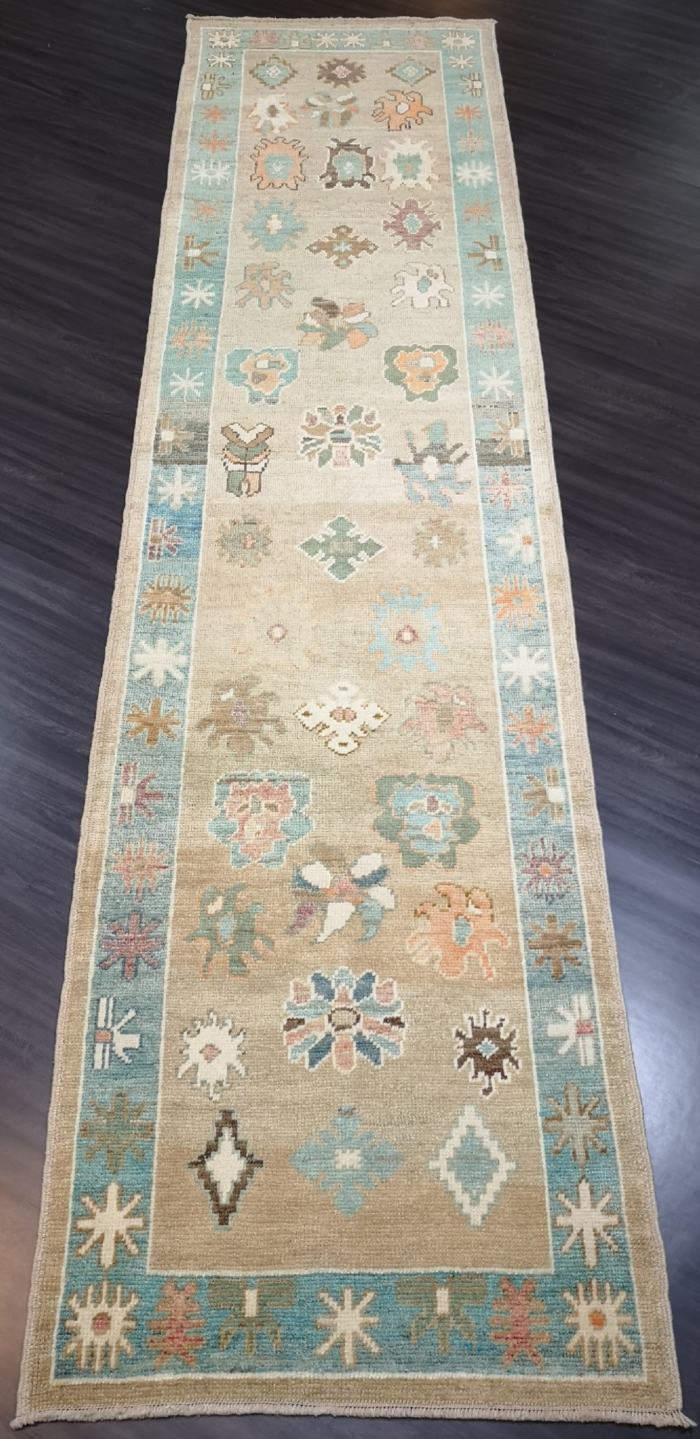 turkish oushak village runner hand knotted with traditional design 375 x 96cm