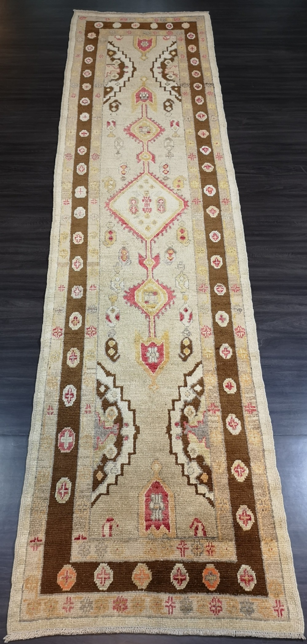 turkish oushak village runner hand knotted with traditional design 370 x 94cm