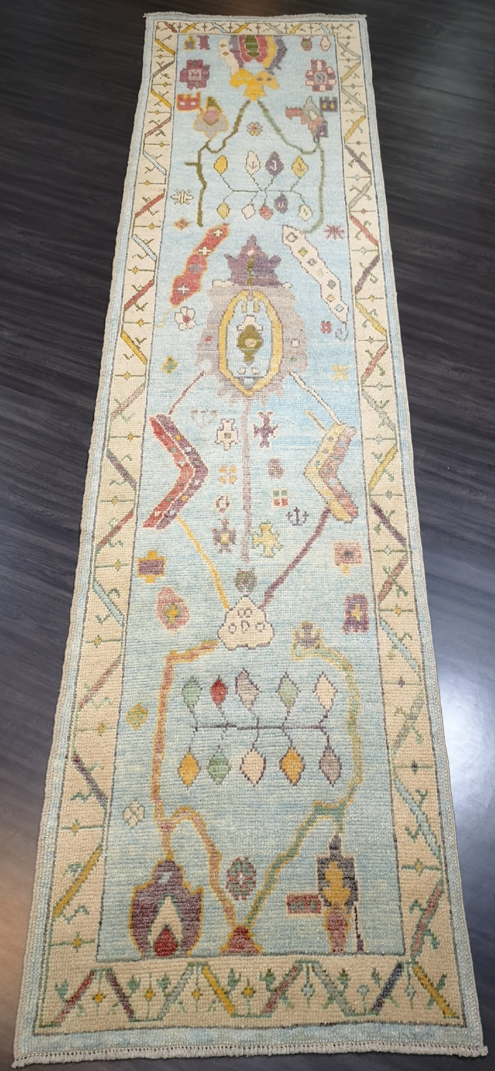 turkish oushak village runner hand knotted with traditional design 367 x 90cm
