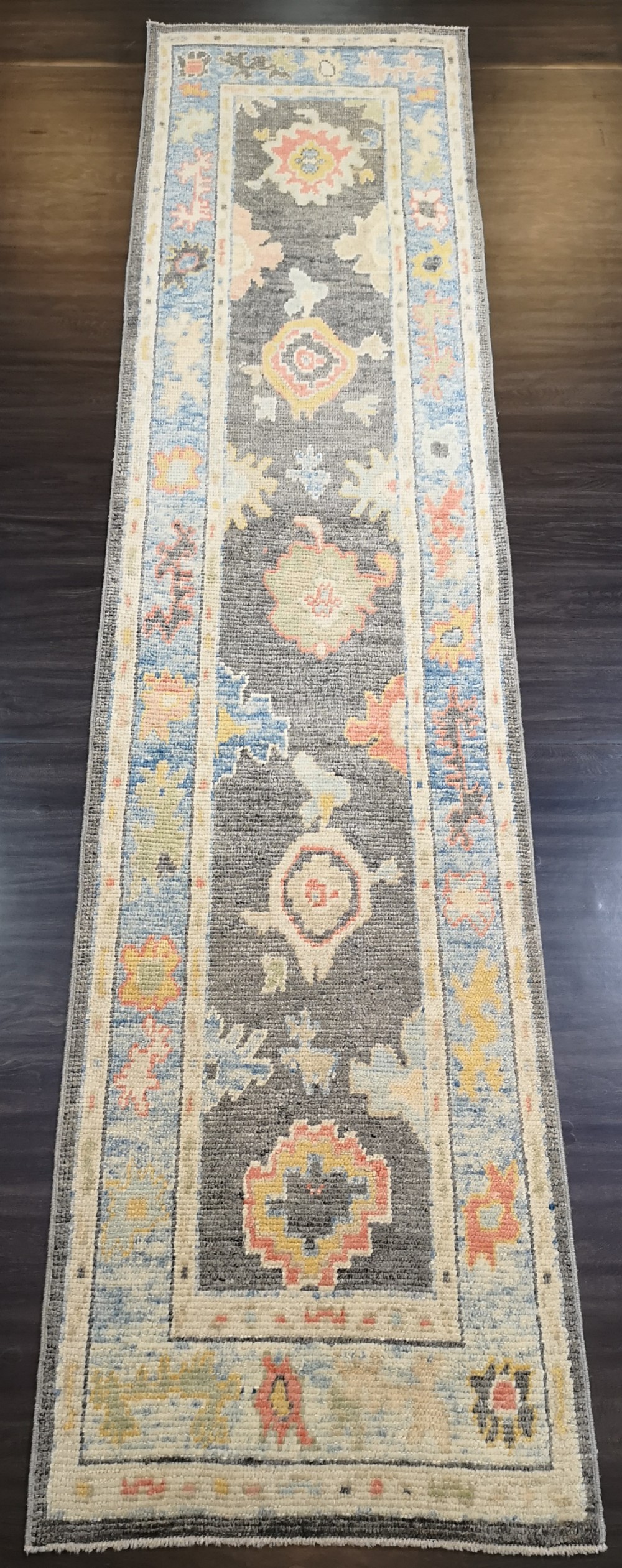 turkish oushak village runner hand knotted with traditional design 340 x 82cm