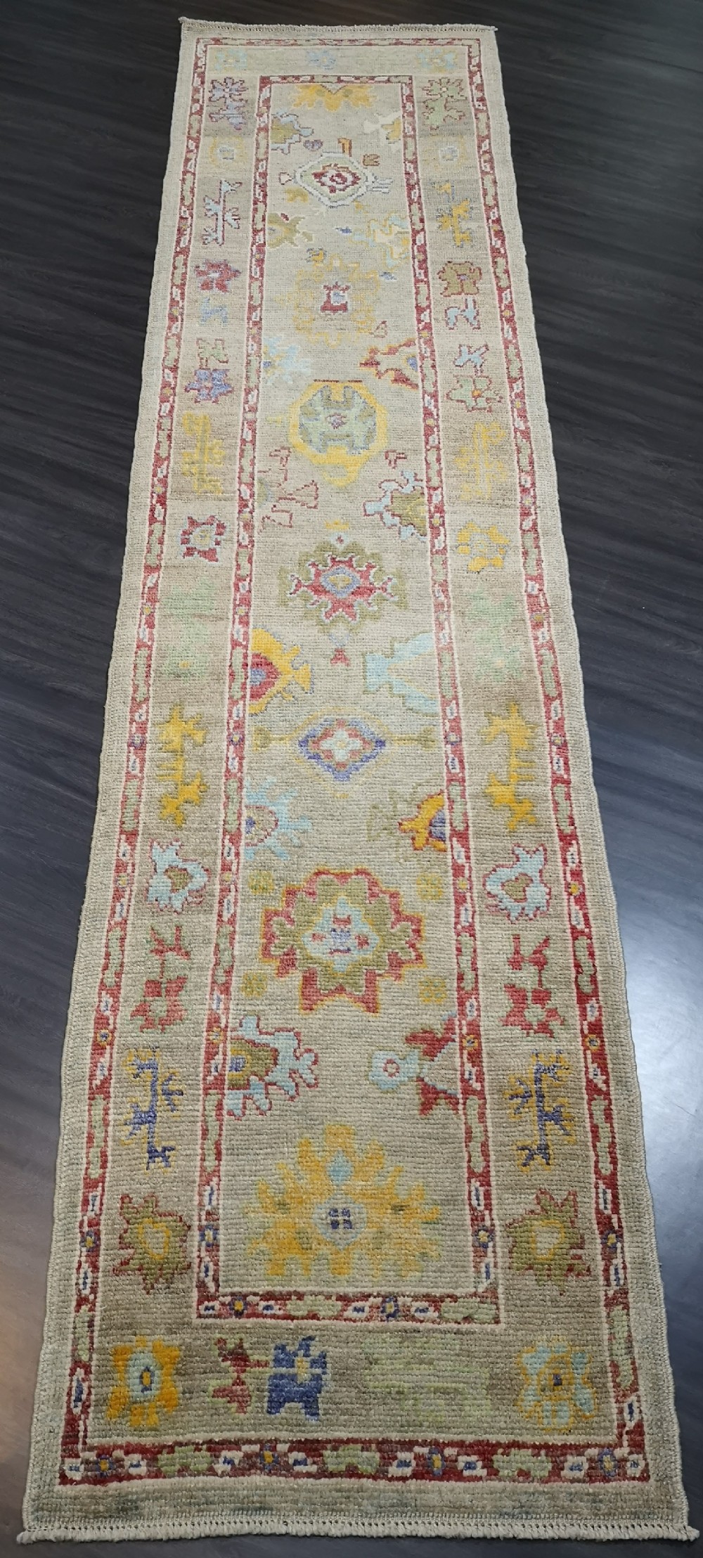 turkish oushak village runner hand knotted with traditional design 332 x 80cm