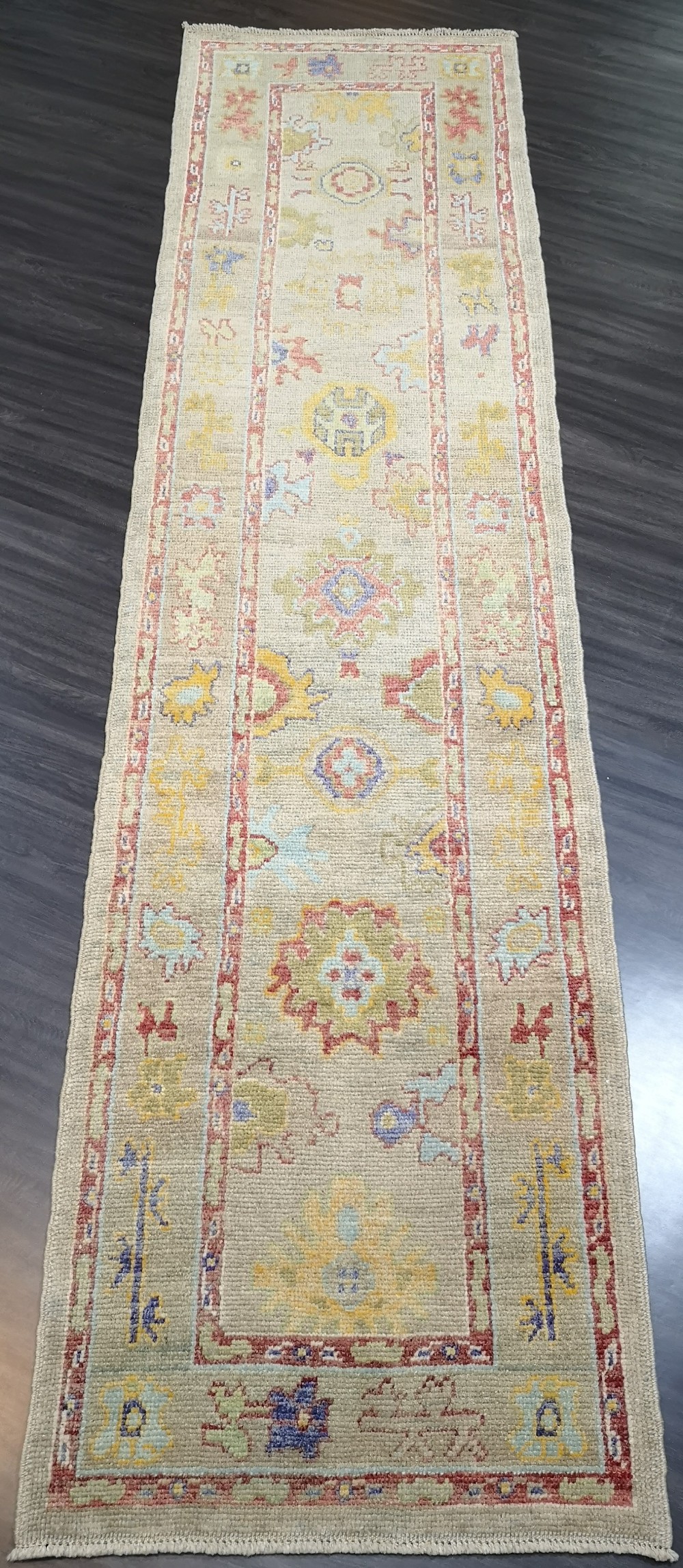 turkish oushak village runner hand knotted with traditional design 325 x 80cm