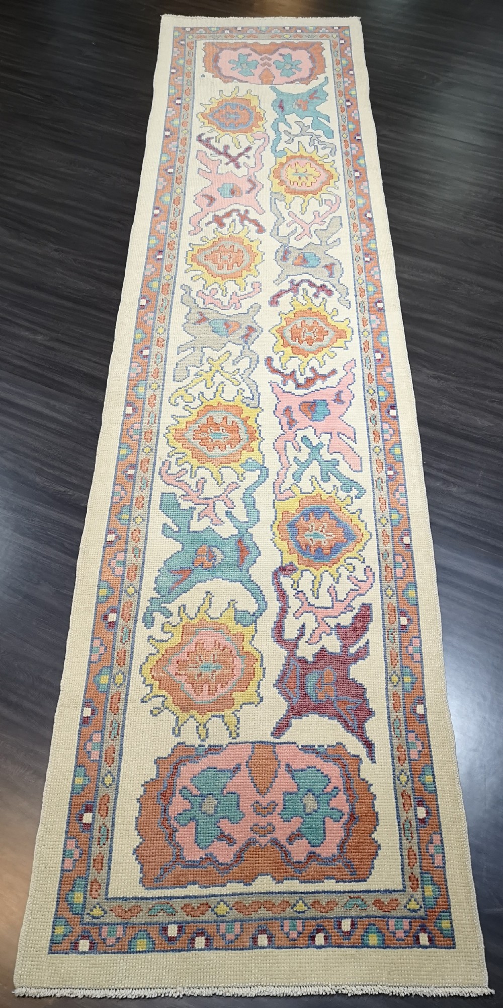 turkish oushak village runner hand knotted with traditional design 318 x 100cm