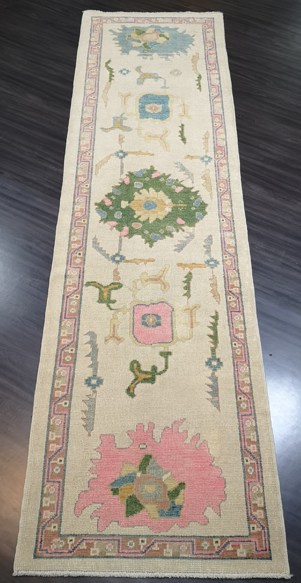 turkish oushak village runner hand knotted with traditional design 346 x 100cm