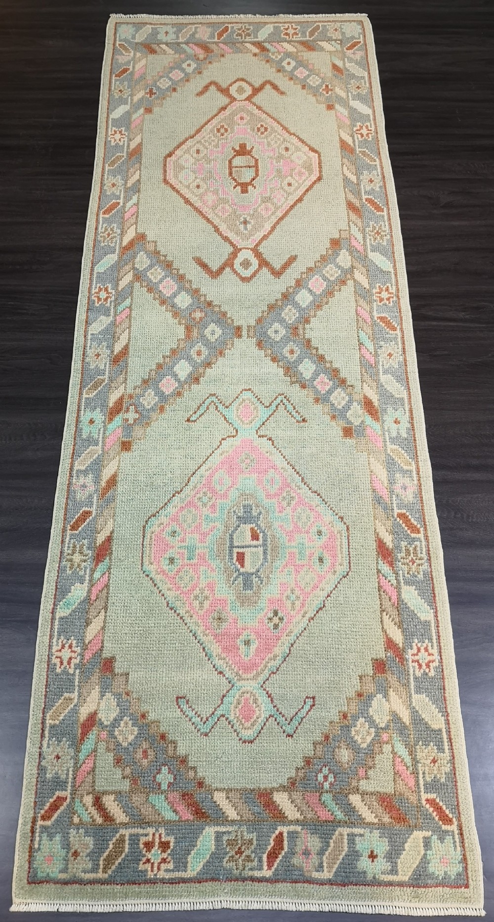 turkish oushak village runner hand knotted with traditional design 260 x 90cm