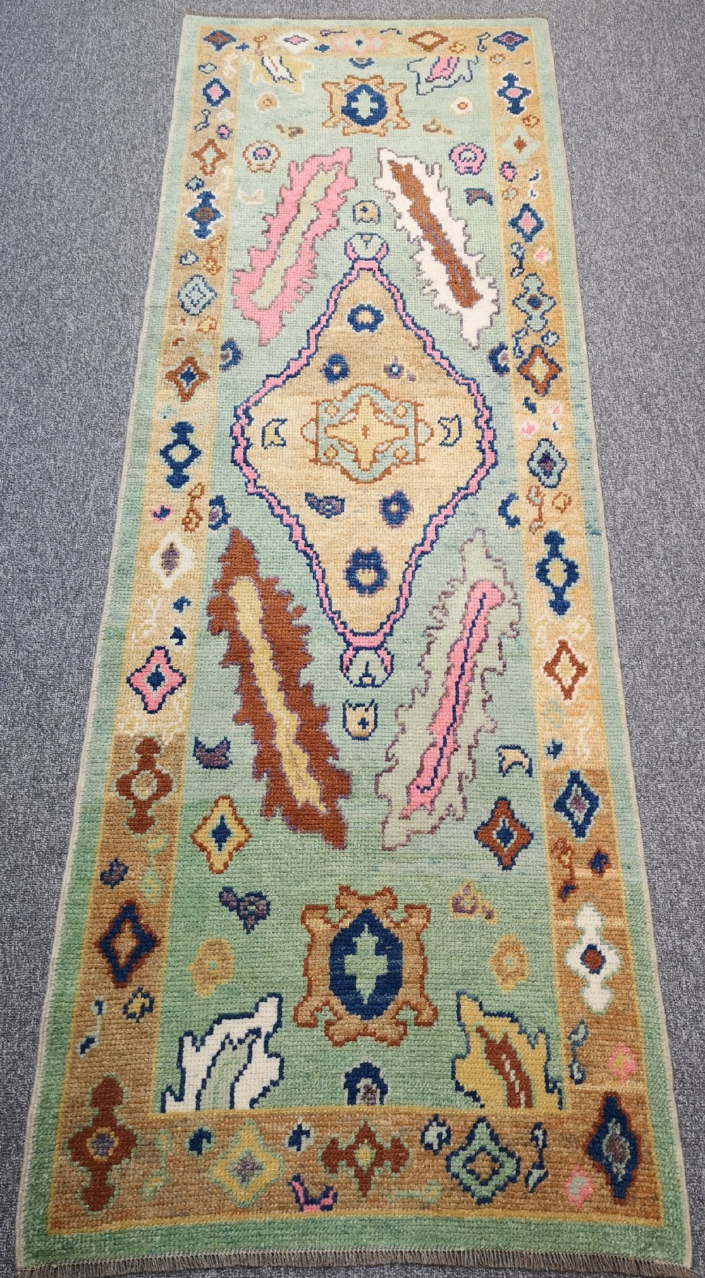 turkish oushak village runner hand knotted with traditional design 270 x 95cm