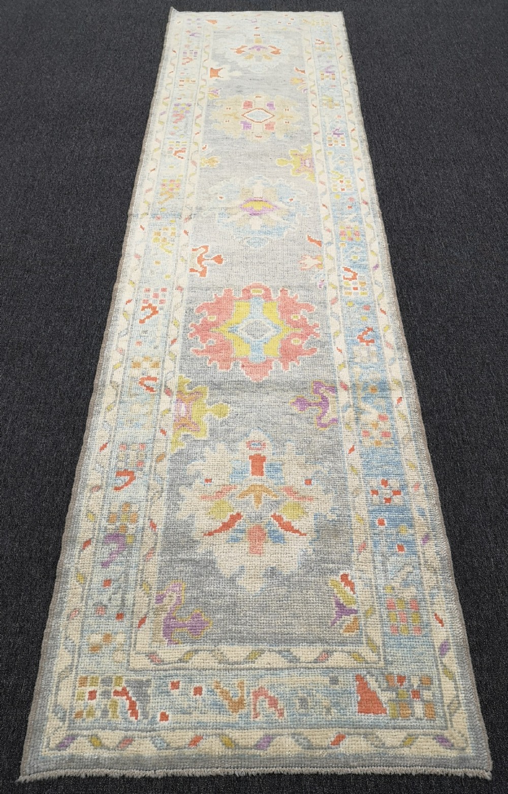 turkish oushak village runner hand knotted with traditional design 362 x 92cm