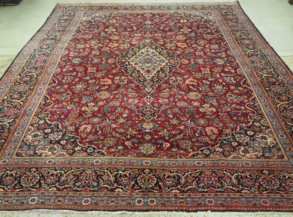 antique kashan carpet good example with classic design colour circa 1920