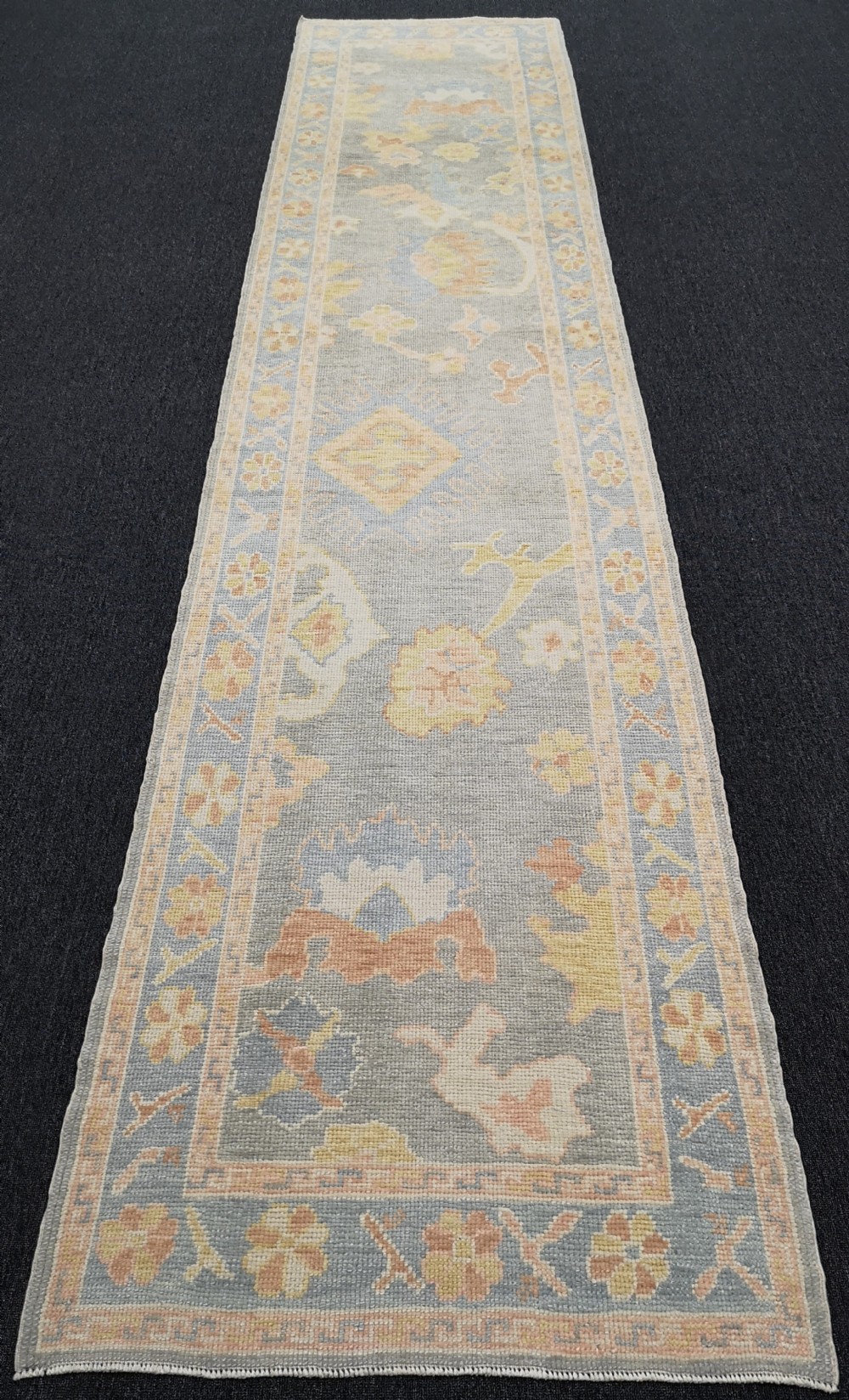 turkish oushak village runner hand knotted with traditional design 423 x 93cm