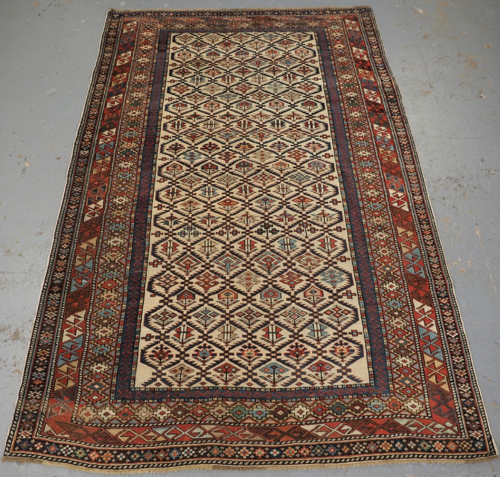 antique caucasian dagestan rug with ivory ground floral lattice superb circa 1880
