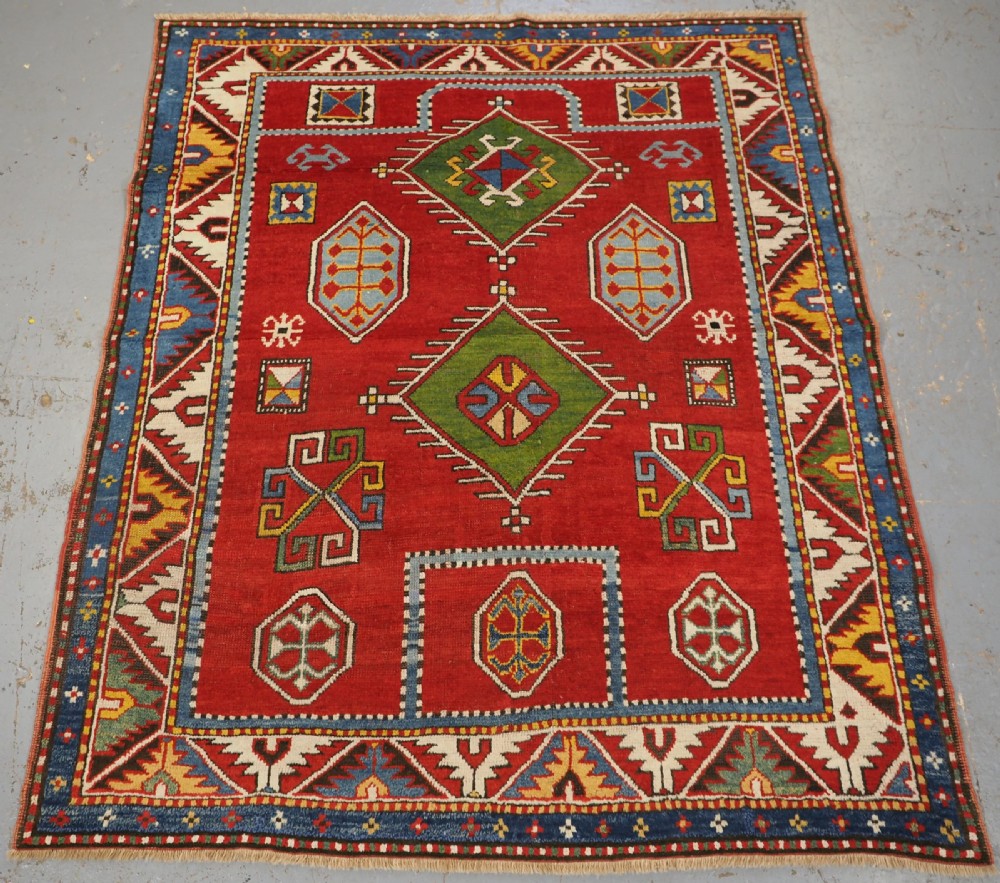 antique caucasian fachralo kazak prayer rug superb colour circa 1880