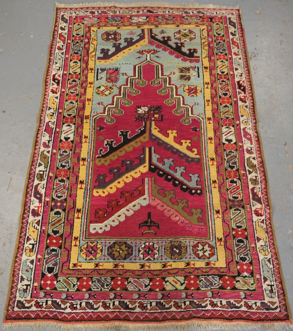 antique turkish kirsehir village prayer rug classic design 1880