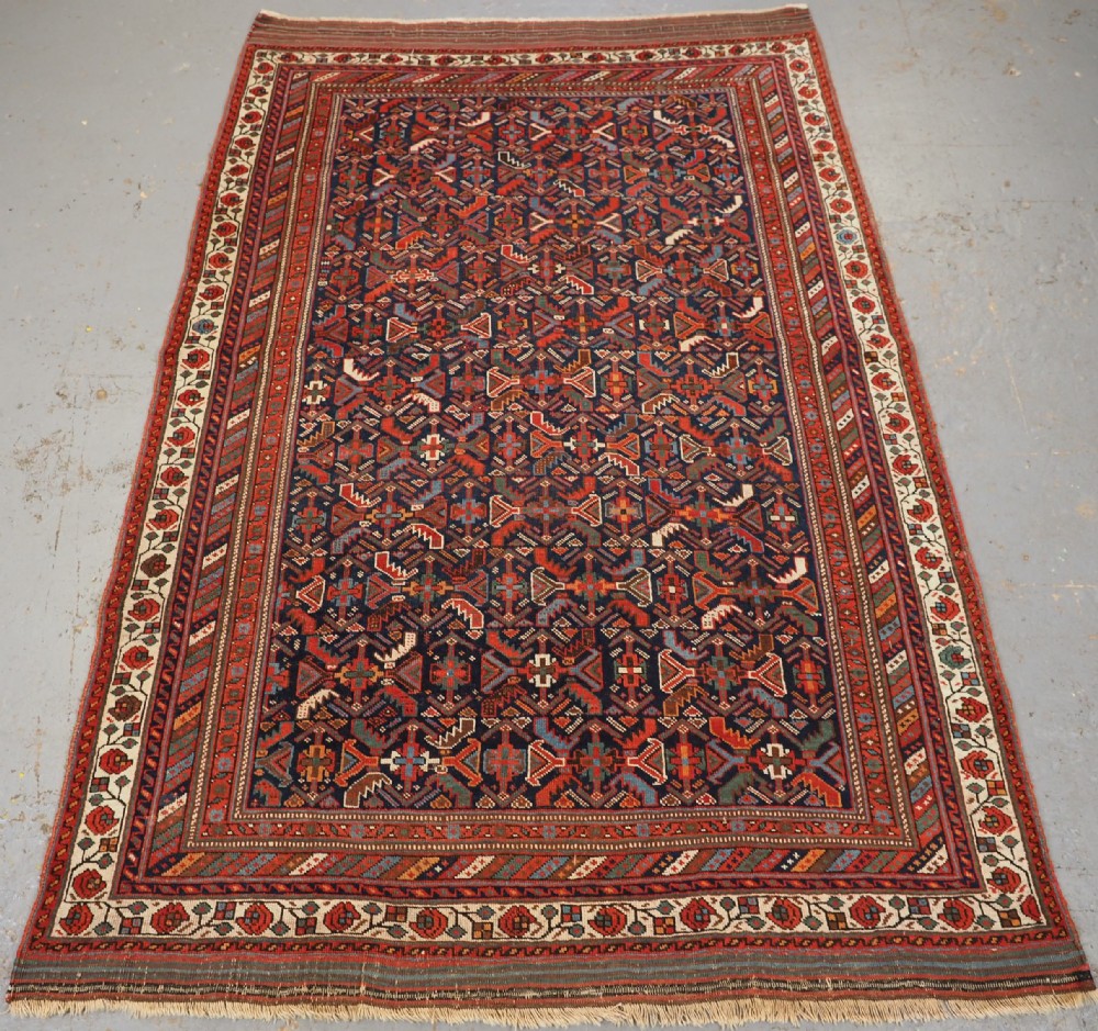 antique tribal afshar rug with all over herati design circa 1890