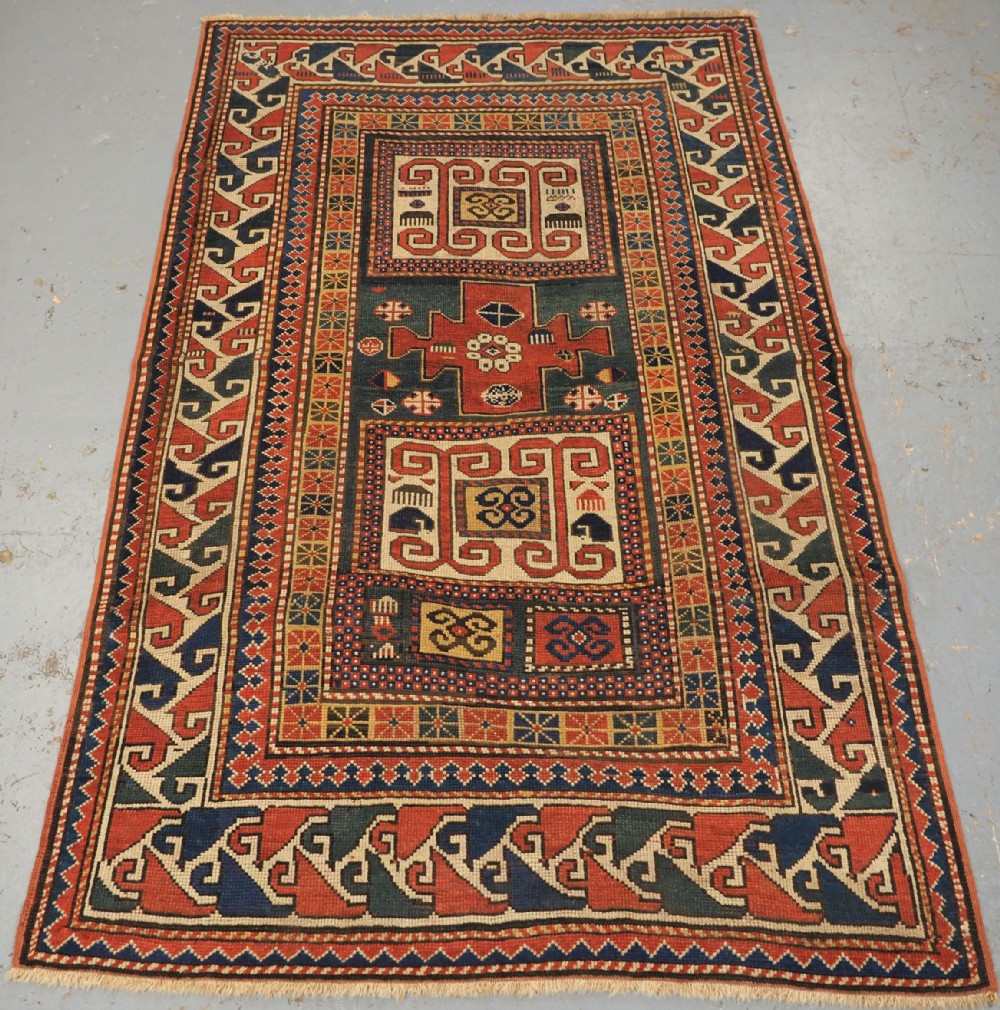 antique caucasian karachov kazak green ground circa 1880