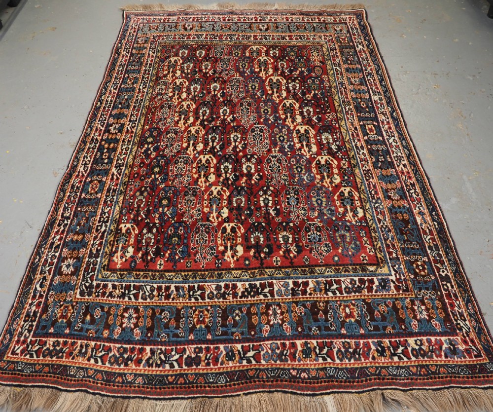 antique kashkuli rug with diagonal boteh design circa 1900