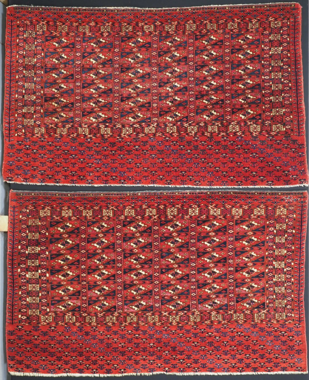 exceptional pair of antique tekke turkmen chuval faces silk highlights mid 19th century