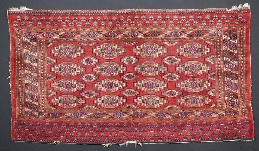 antique saryk turkmen chuval face cotton and cochineal highlights 2nd half 19th cent