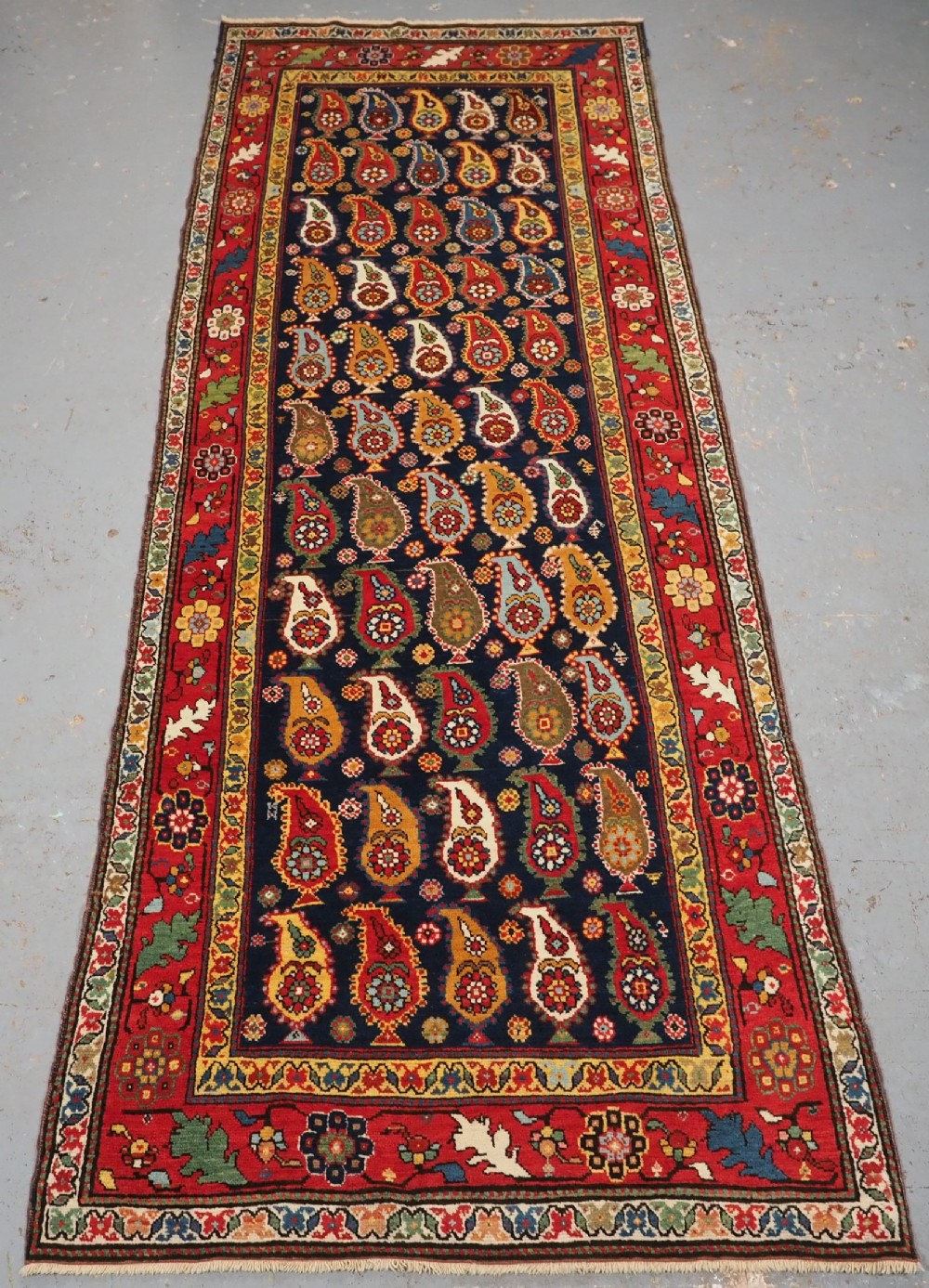 antique caucasian karabagh region long rug runner amazing colour circa 1900