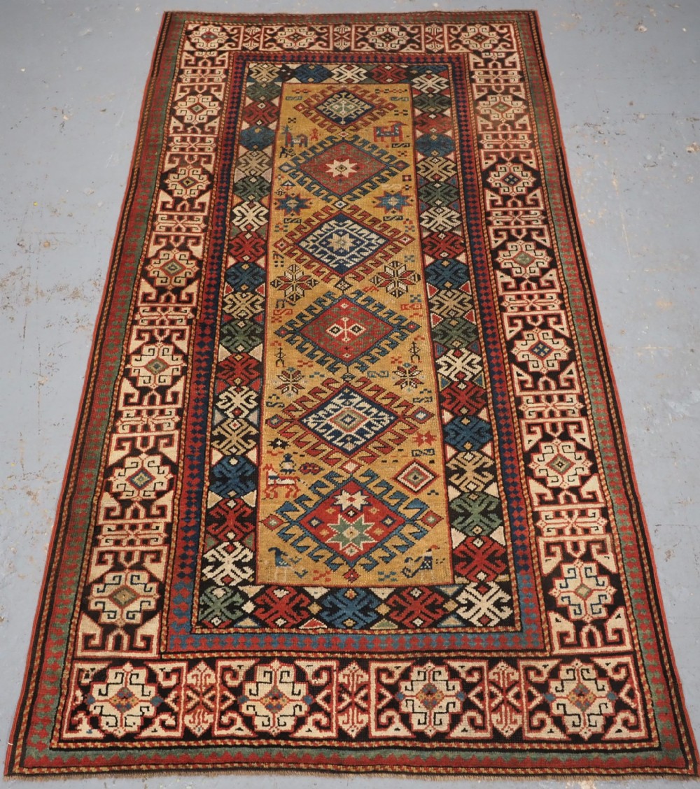 antique south caucasian rug with scarce yellow ground circa 1880