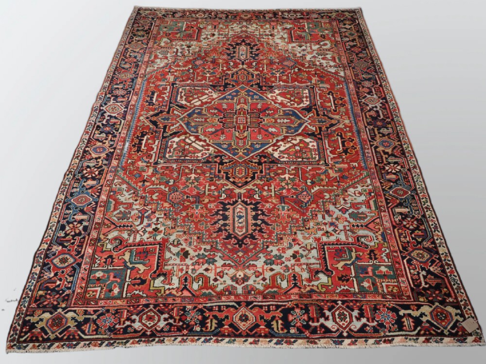 antique heriz carpet with large medallion design superb colours circa 1900