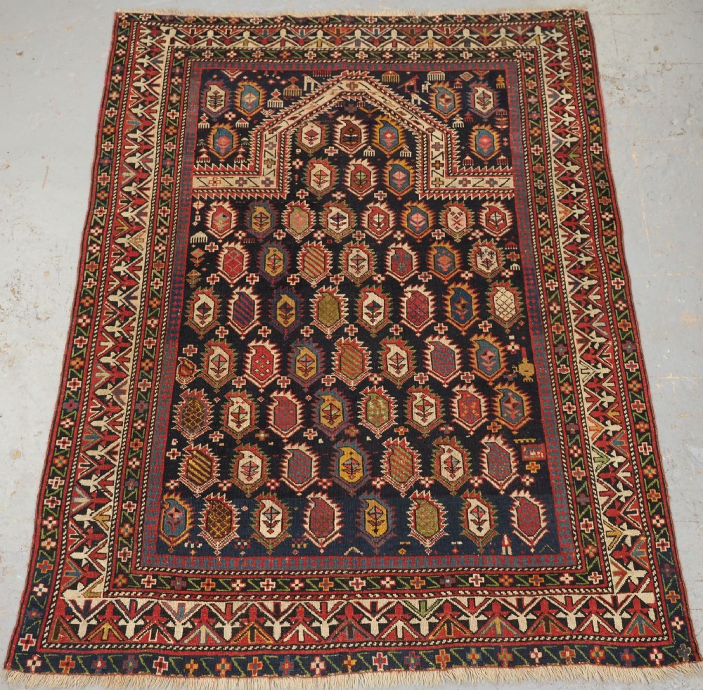 antique caucasian black marasali prayer rug scarce border circa 1880