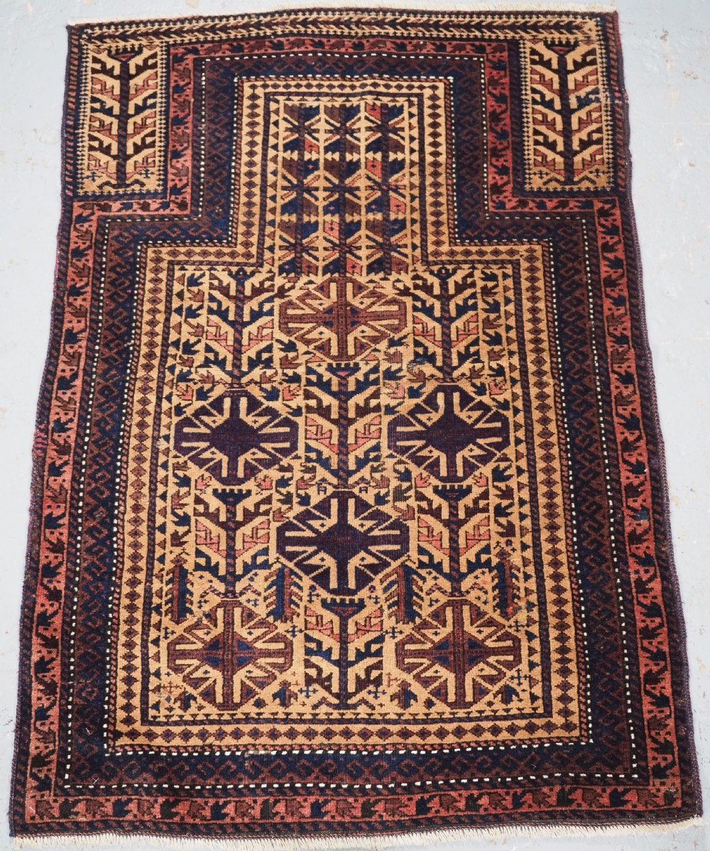 antique timuri baluch prayer rug camel ground circa 1880