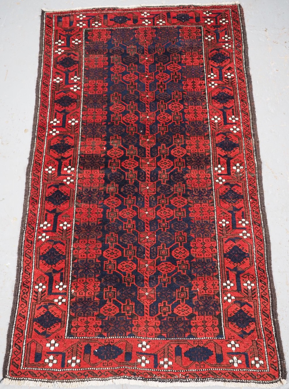 antique baluch rug unusual design with superb border circa 1880
