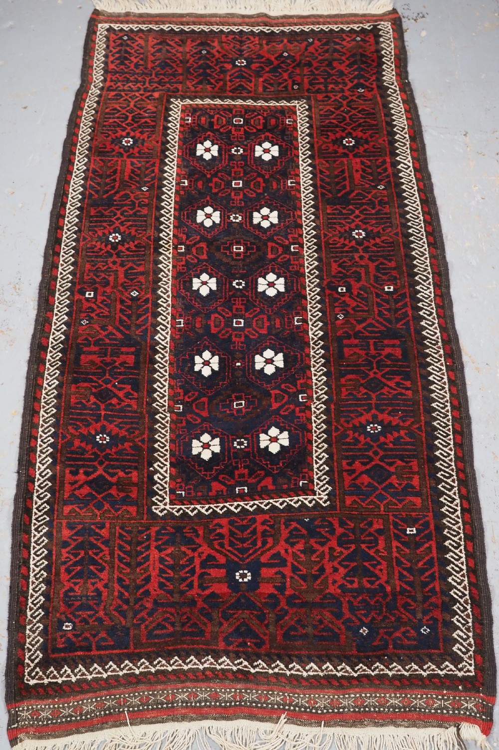 antique baluch rug with mina khani design circa 1900