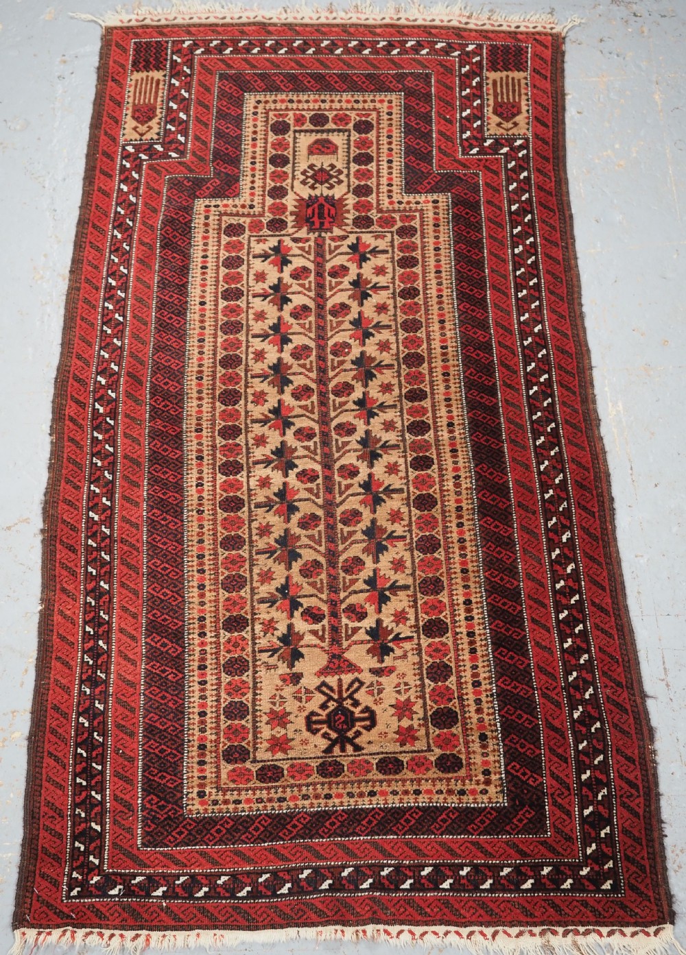 antique baluch prayer rug with unusual human figure circa 1880
