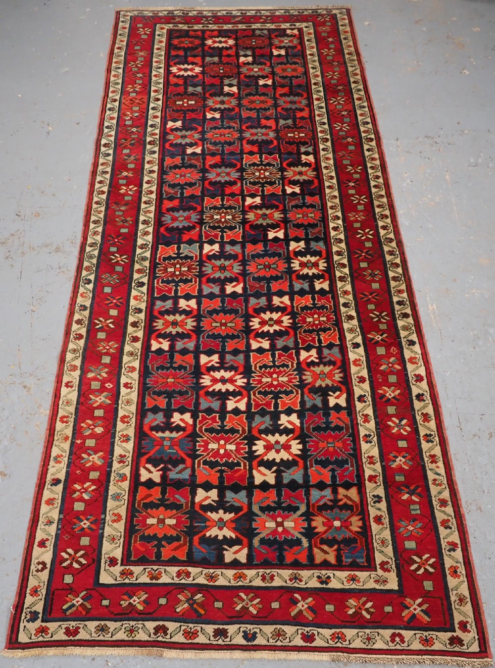 antique caucasian karabagh long rug runner with all over design circa 1920