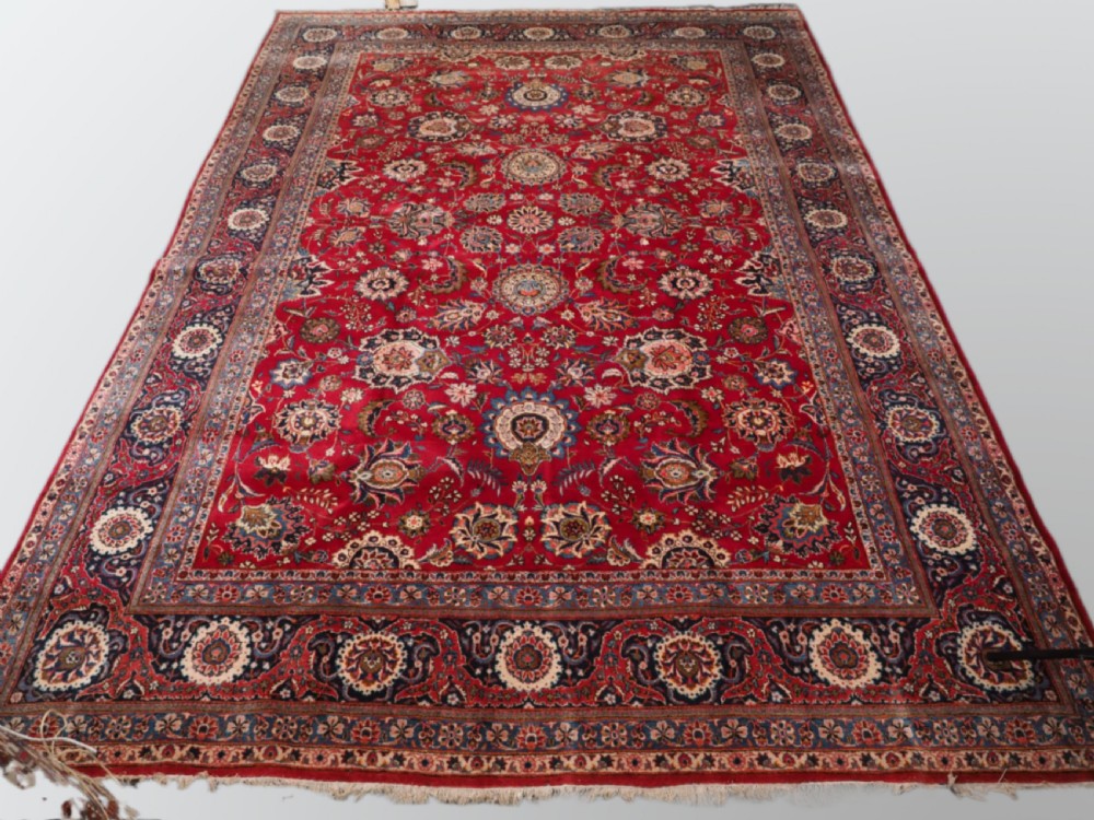 old kashan carpet red ground with all over design circa 1930