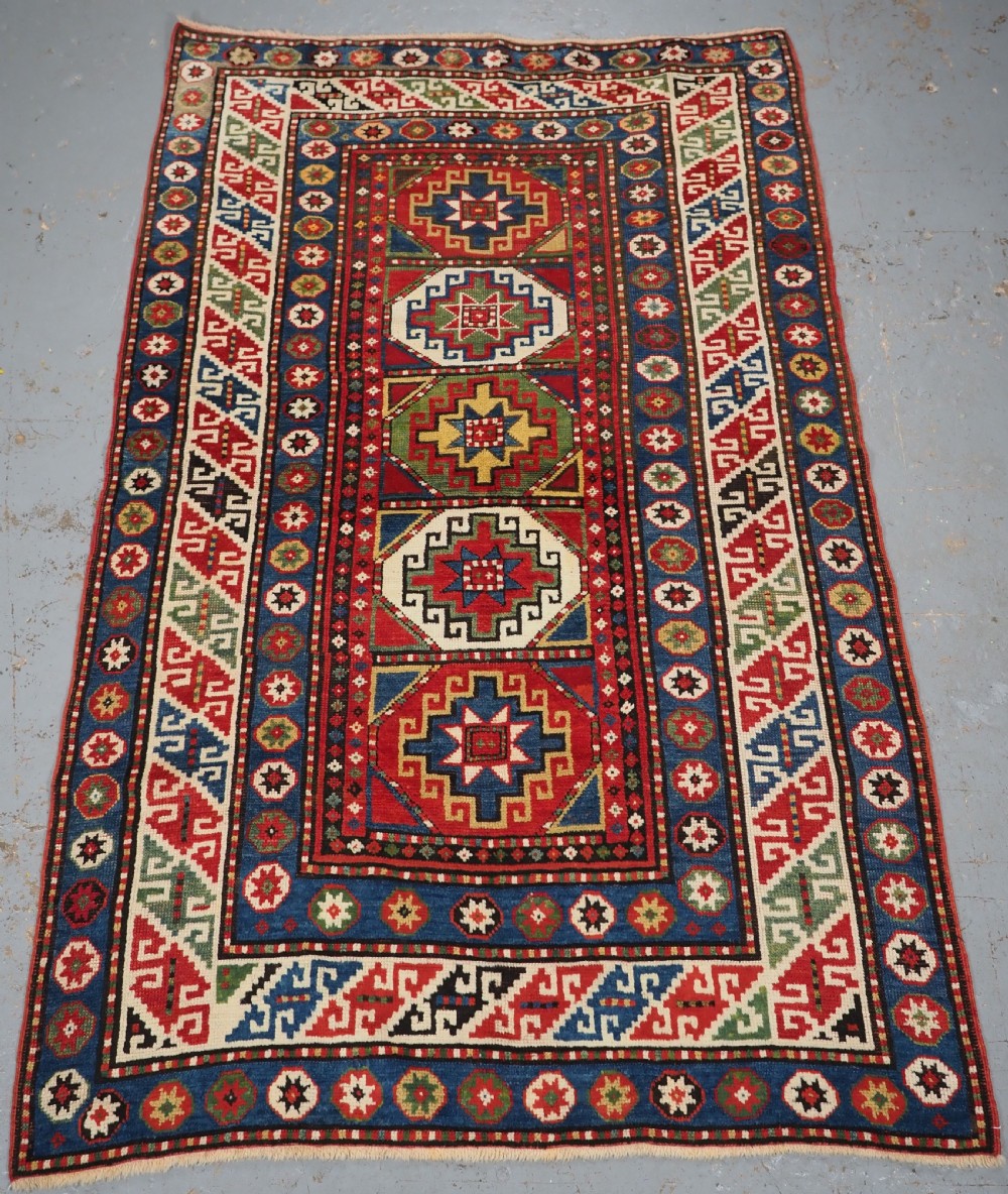 antique caucasian kazak rug with 'memlinc' gul design circa 1890