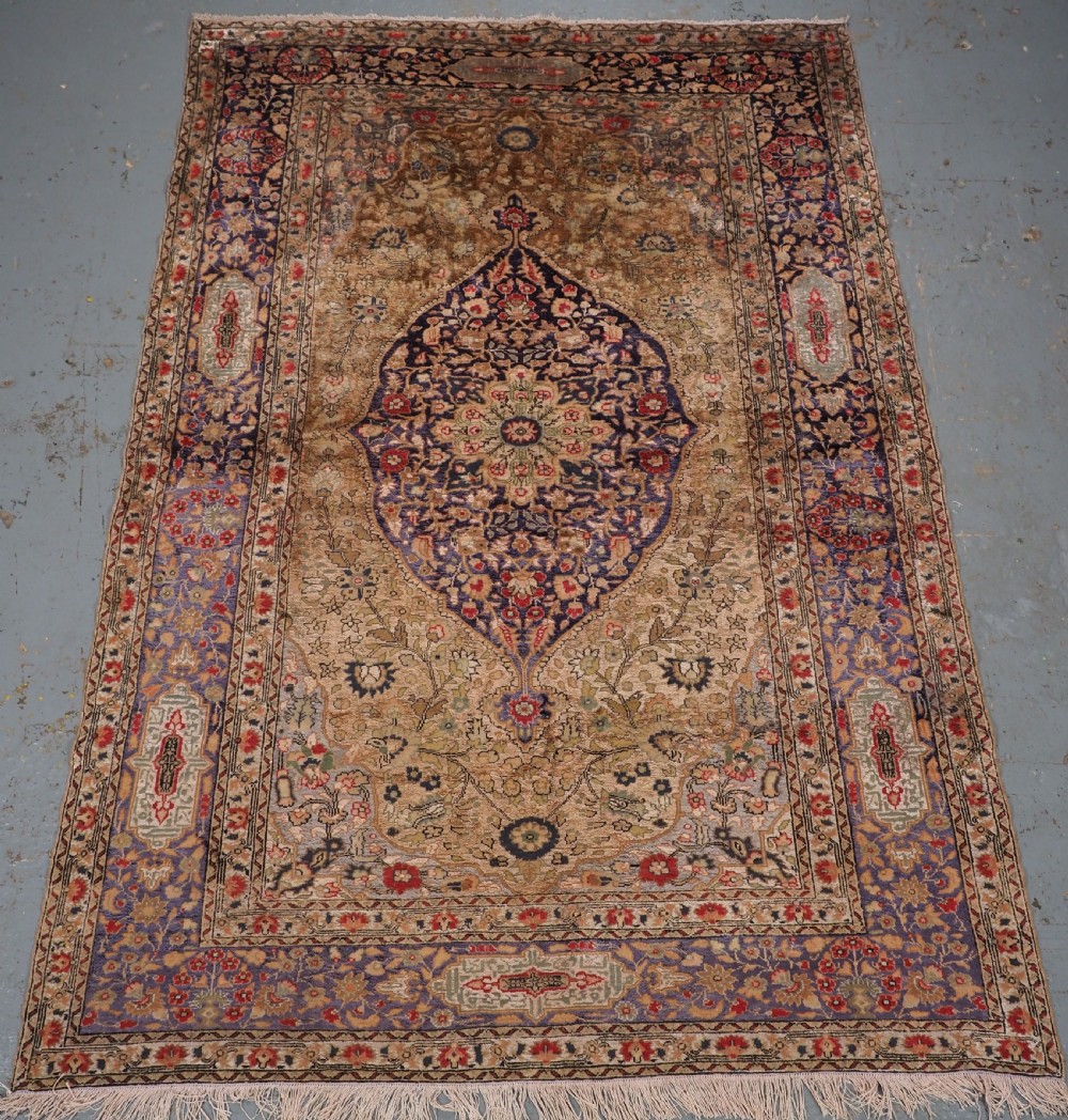 antique turkish kayseri silk rug superb pastel colours circa 1900
