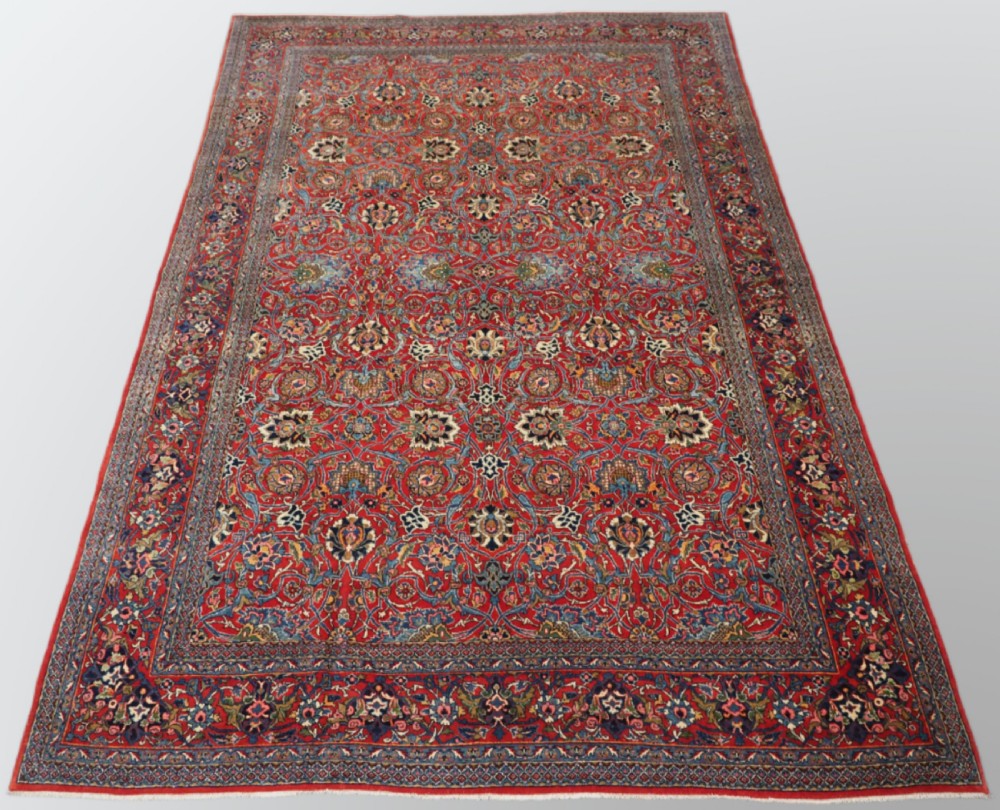 old tabriz carpet very fine weave soft wool all over design circa 1930