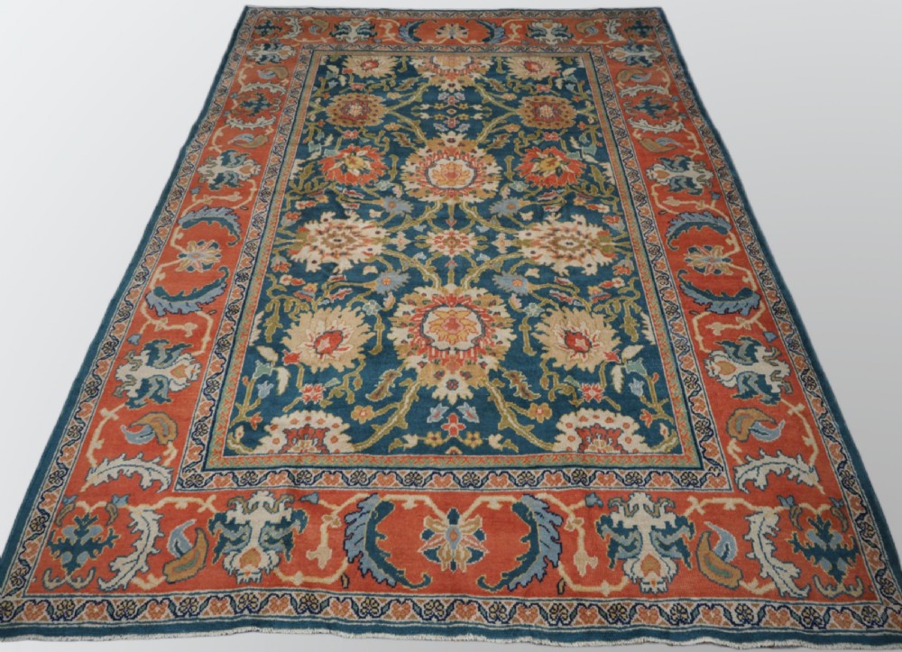 antique mahal carpet with scarce blue green ground excellent condition circa 1920