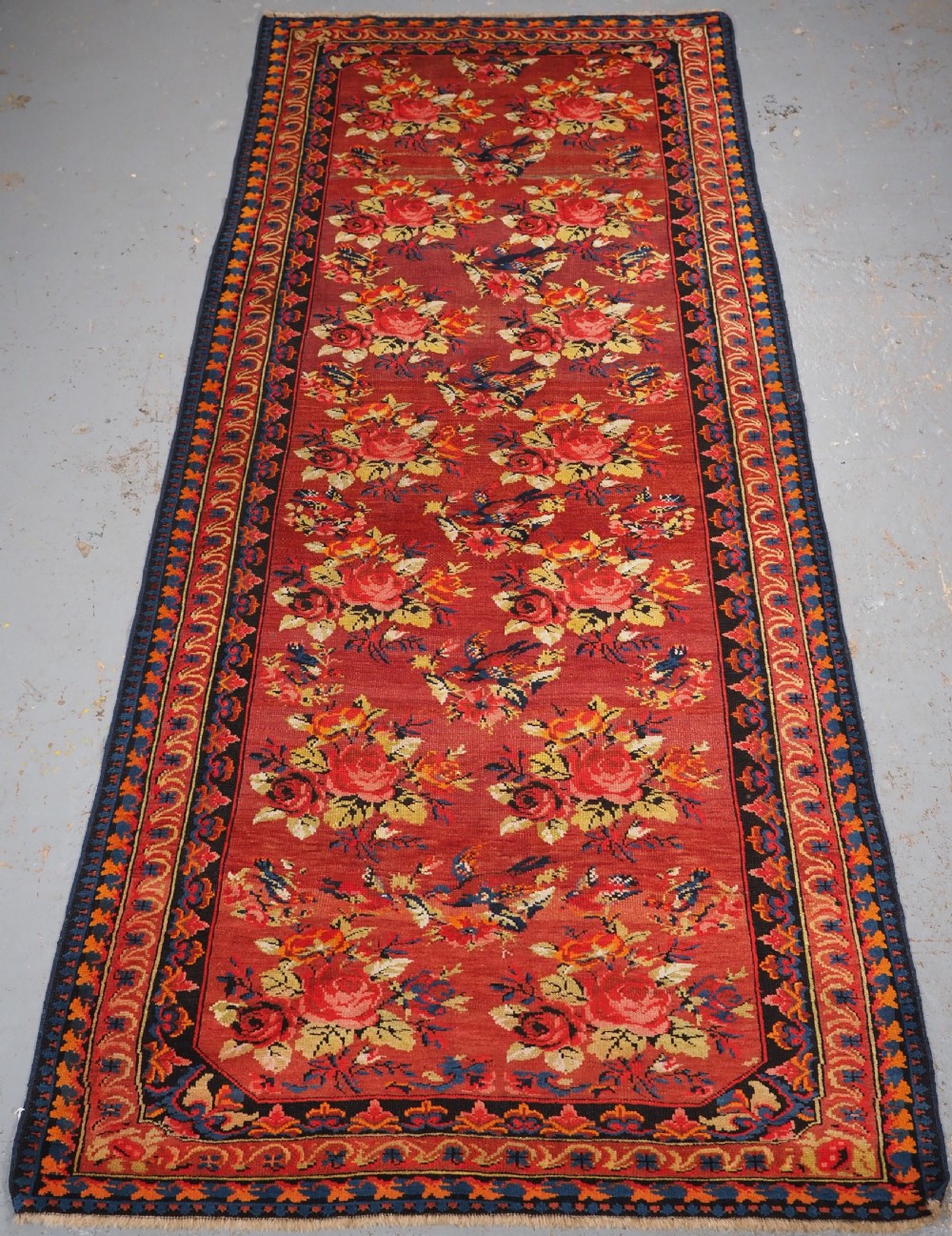 antique caucasian karabagh rug with french inspired rose design circa 1900
