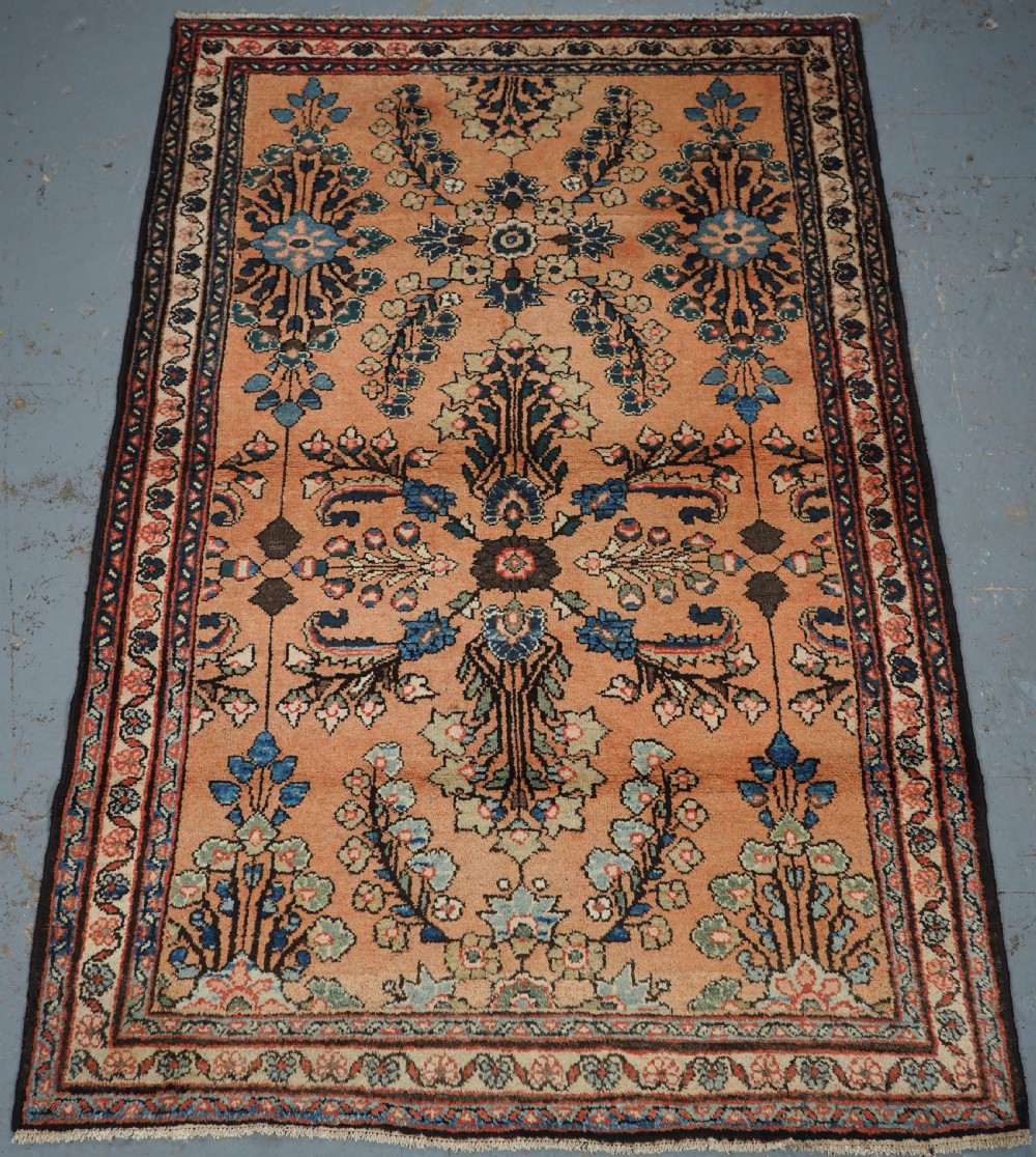 antique mahal rug with soft peach apricot colour circa 1920