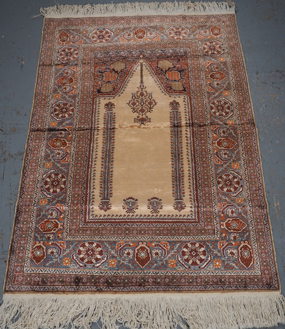 turkish kayseri 'art silk' mosque prayer rug circa 1960
