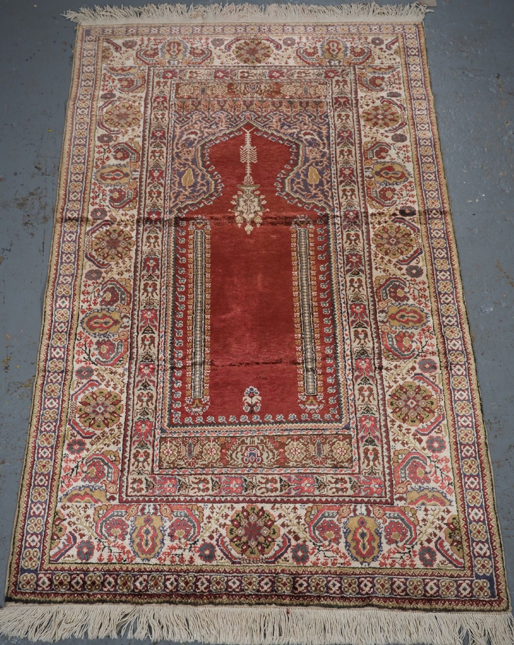 turkish kayseri 'art silk' mosque prayer rug circa 1960