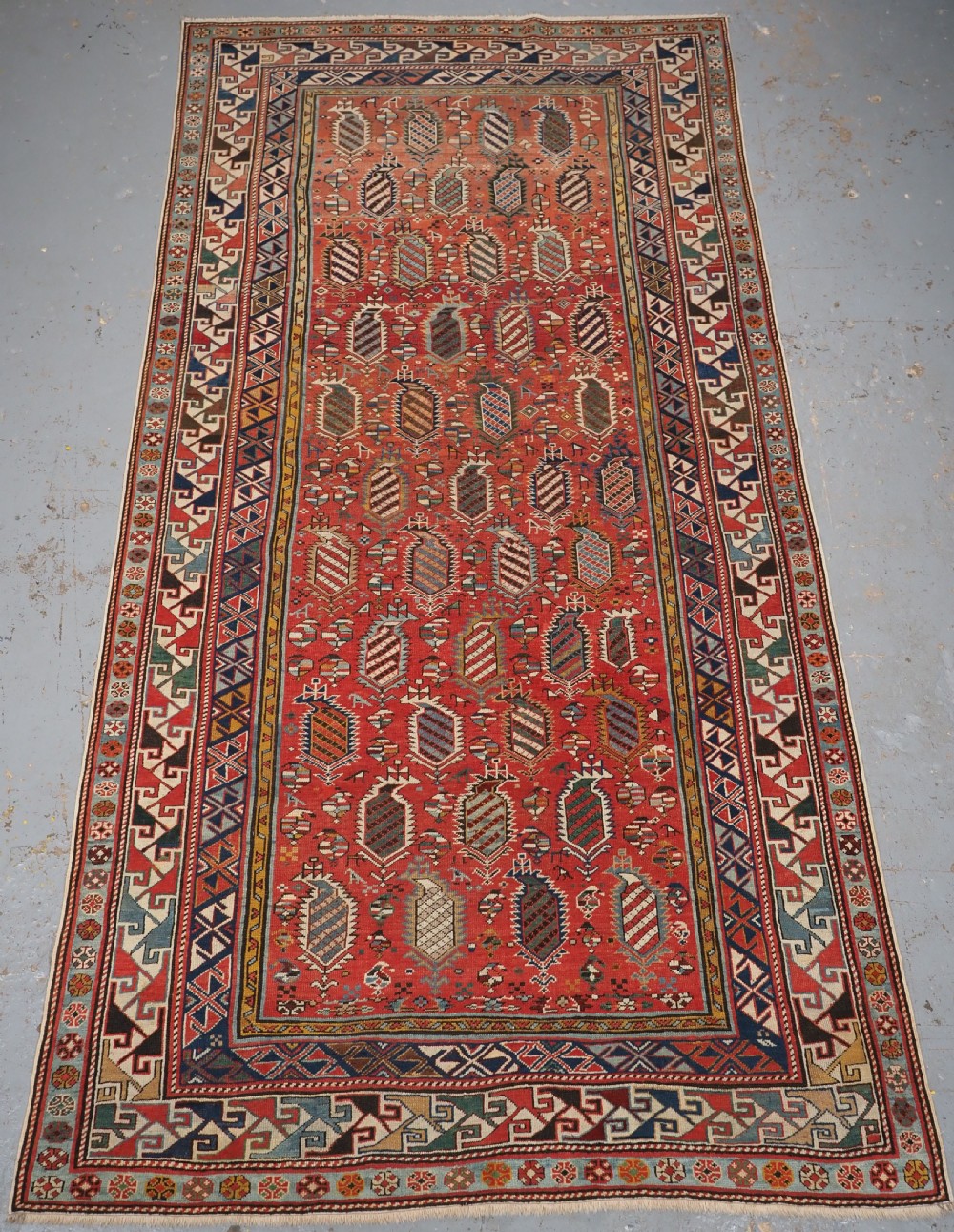 antique caucasian shirvan marasali rug with flaming boteh design circa 1880