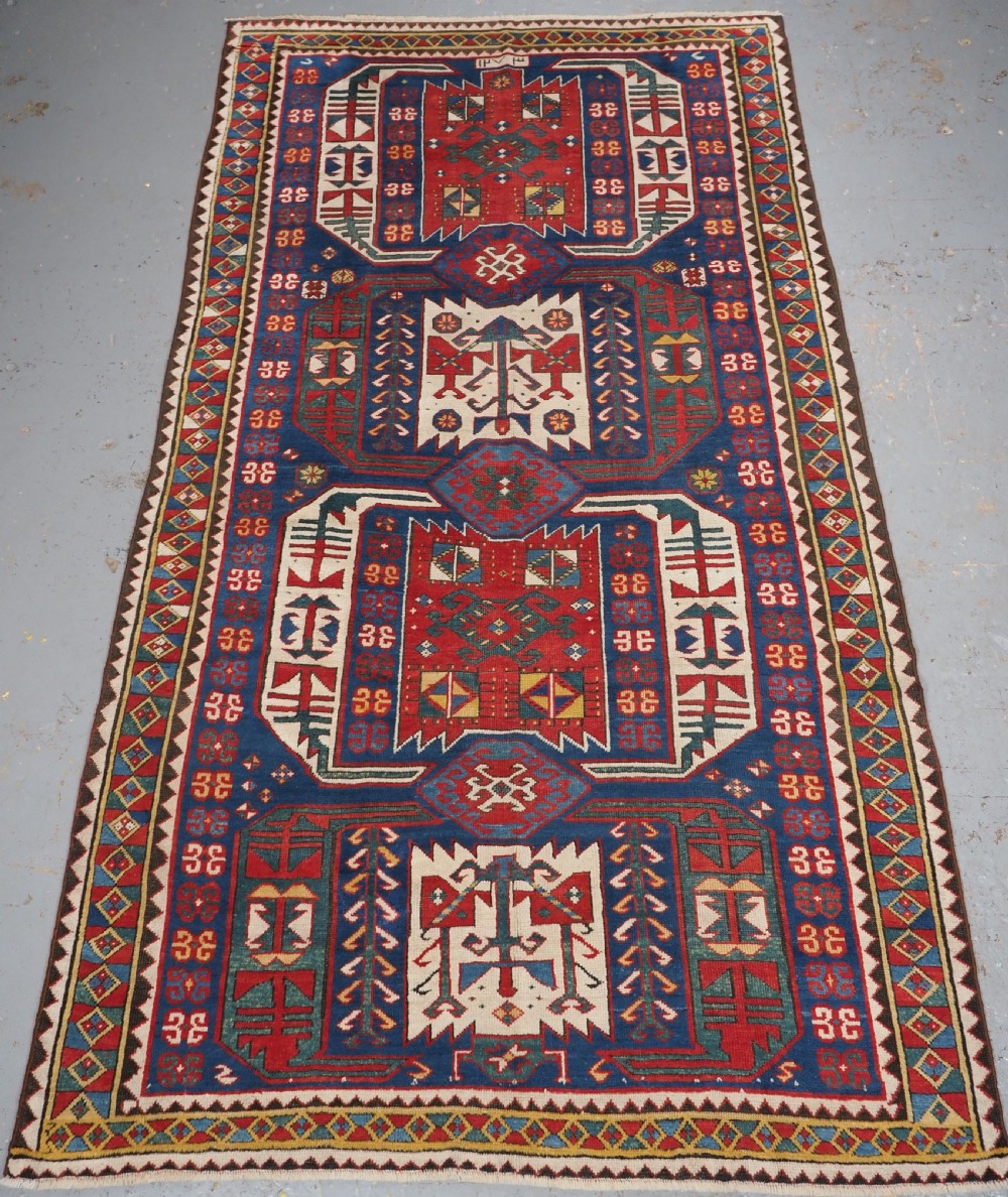 antique caucasian kasimusag rug classic design with superb colour dated 1856