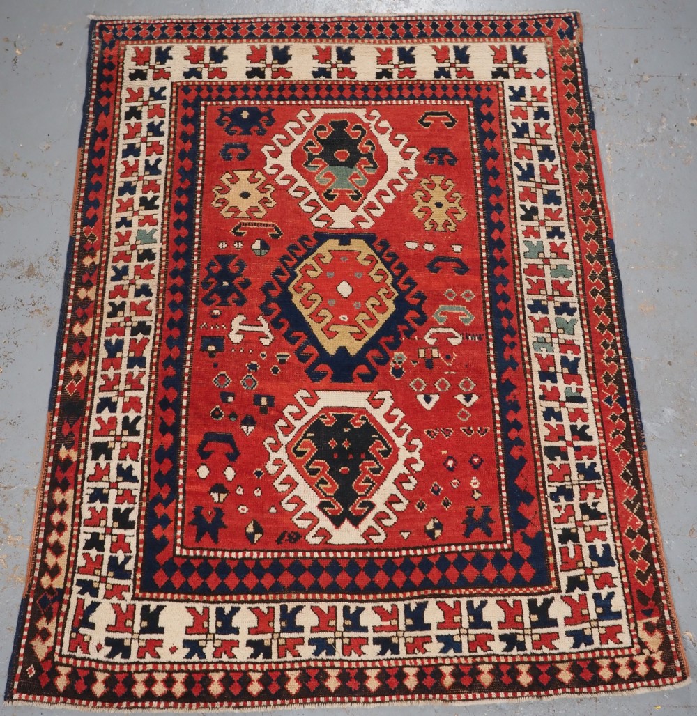antique caucasian bordjalou kazak rug of striking design circa 1870
