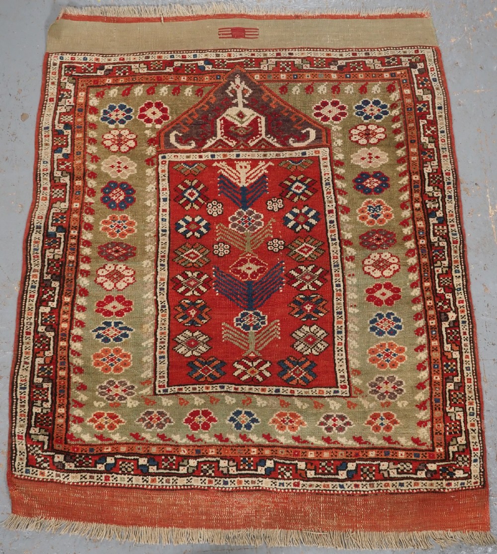 antique turkish bergama region yuntdag village prayer rug mid 19th century