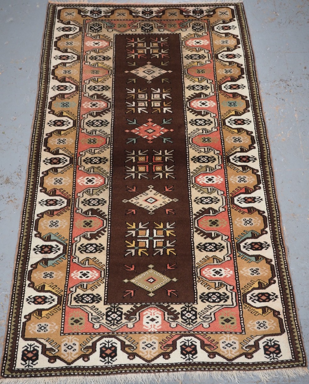 old turkish milas rug with soft pastel colours circa 1960