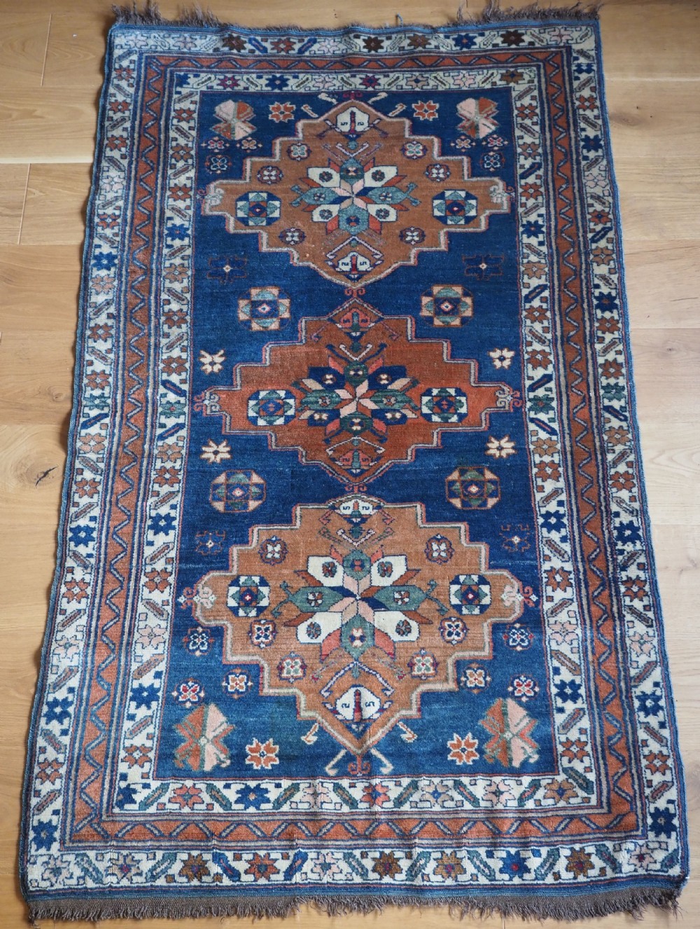 antique caucasian derbent triple medallion rug circa 1900