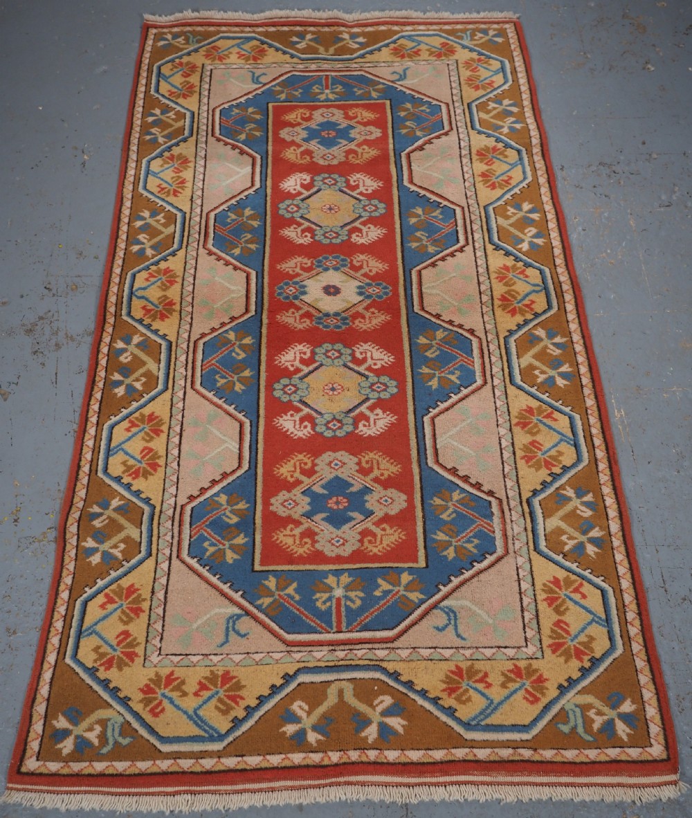 old turkish milas rug of traditional small medallion design circa 1960