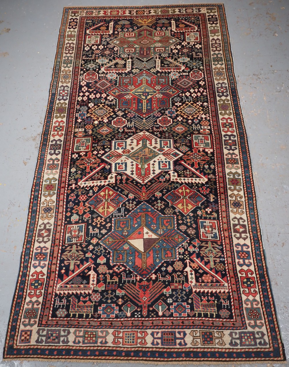 antique caucasian akstafa long rug spectacular example circa 185070
