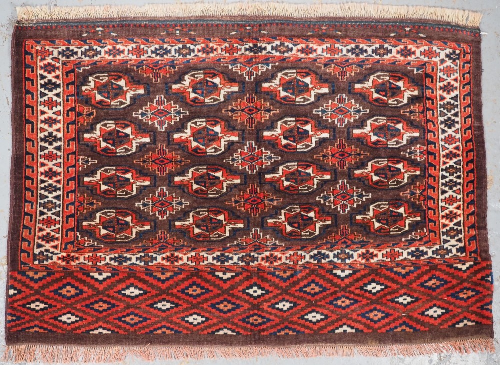 antique yomut turkmen 12 gul chuval good elem design circa 1890
