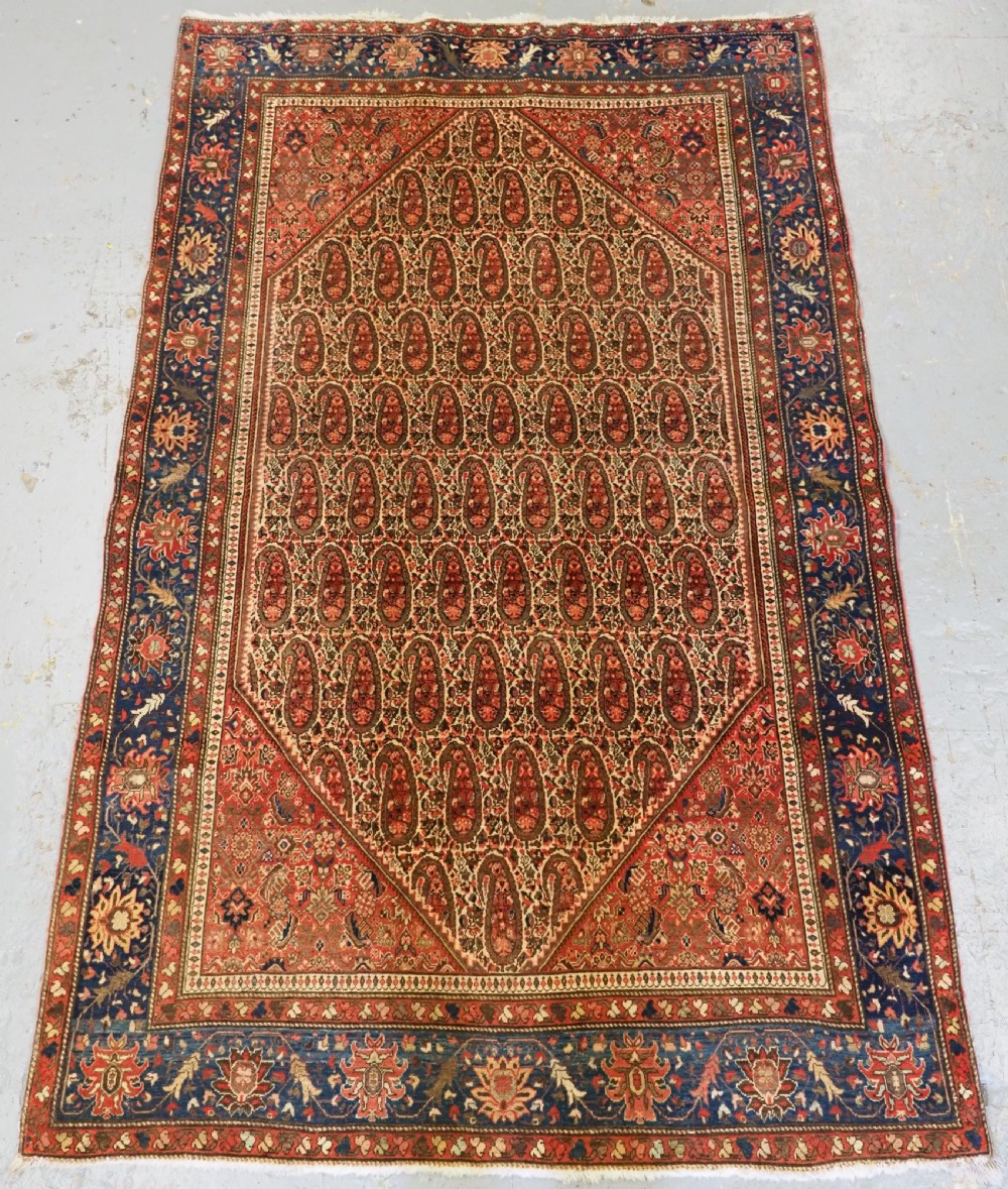 antique persian sarouk rug with boteh design soft colours circa 190020