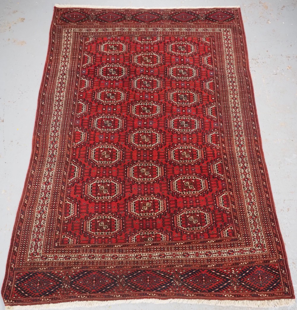 antique yomut turkmen rug with octagonal guls circa 1900